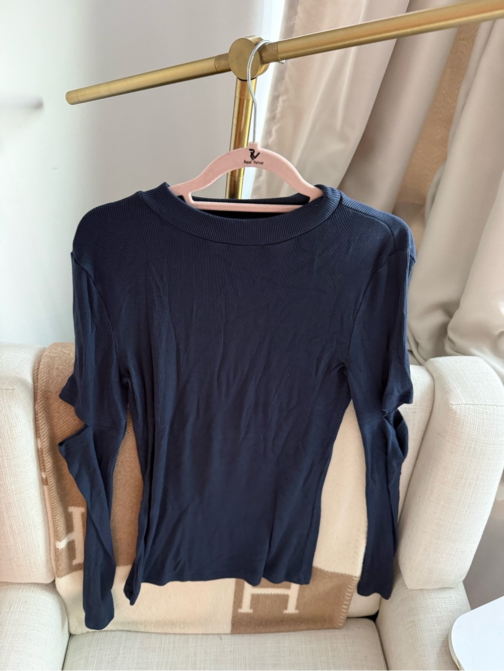 Women's Navy Long-Sleeve Ribbed Top